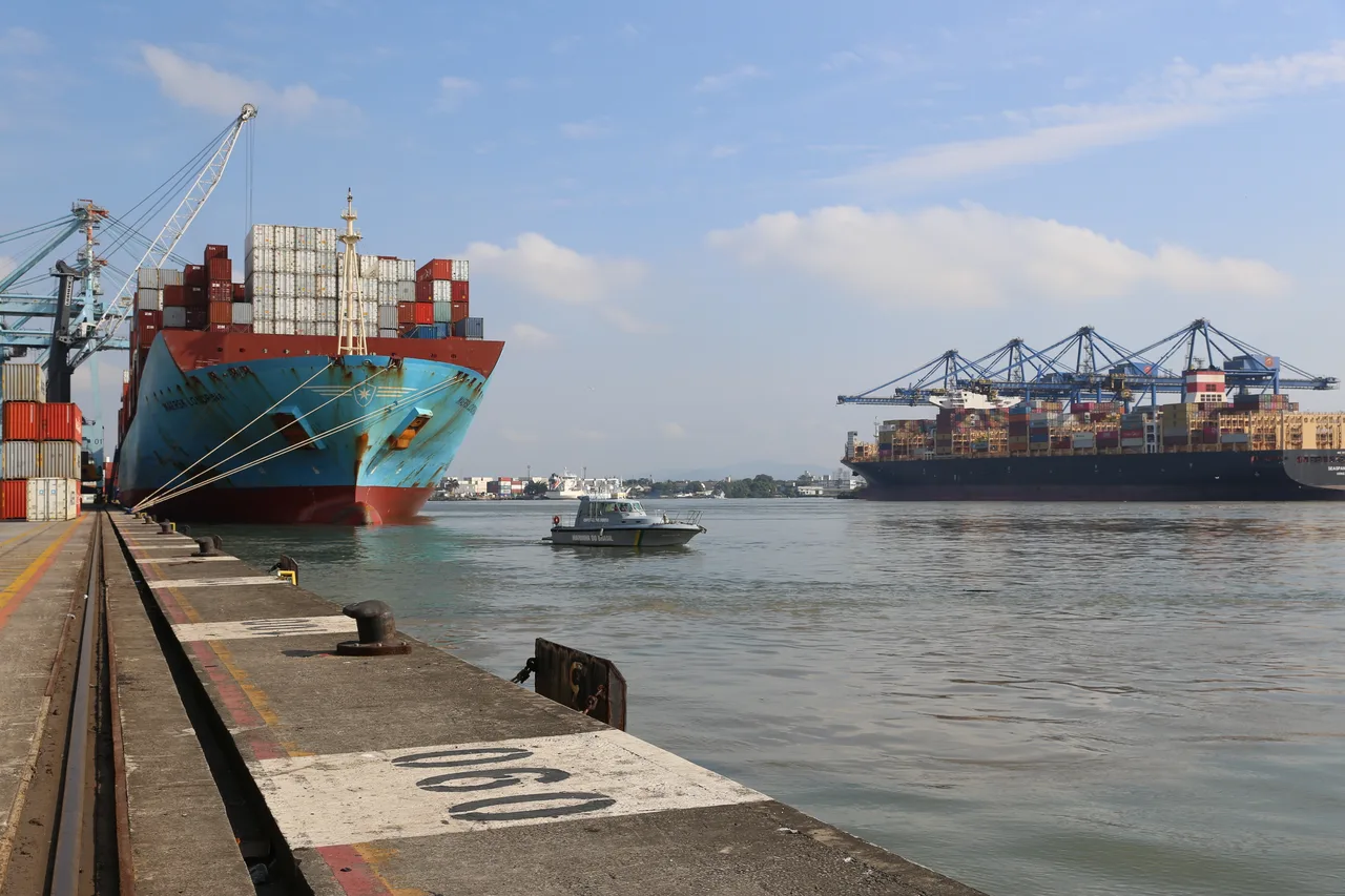 Navios de contêineres no complexo portuário de Itajaí