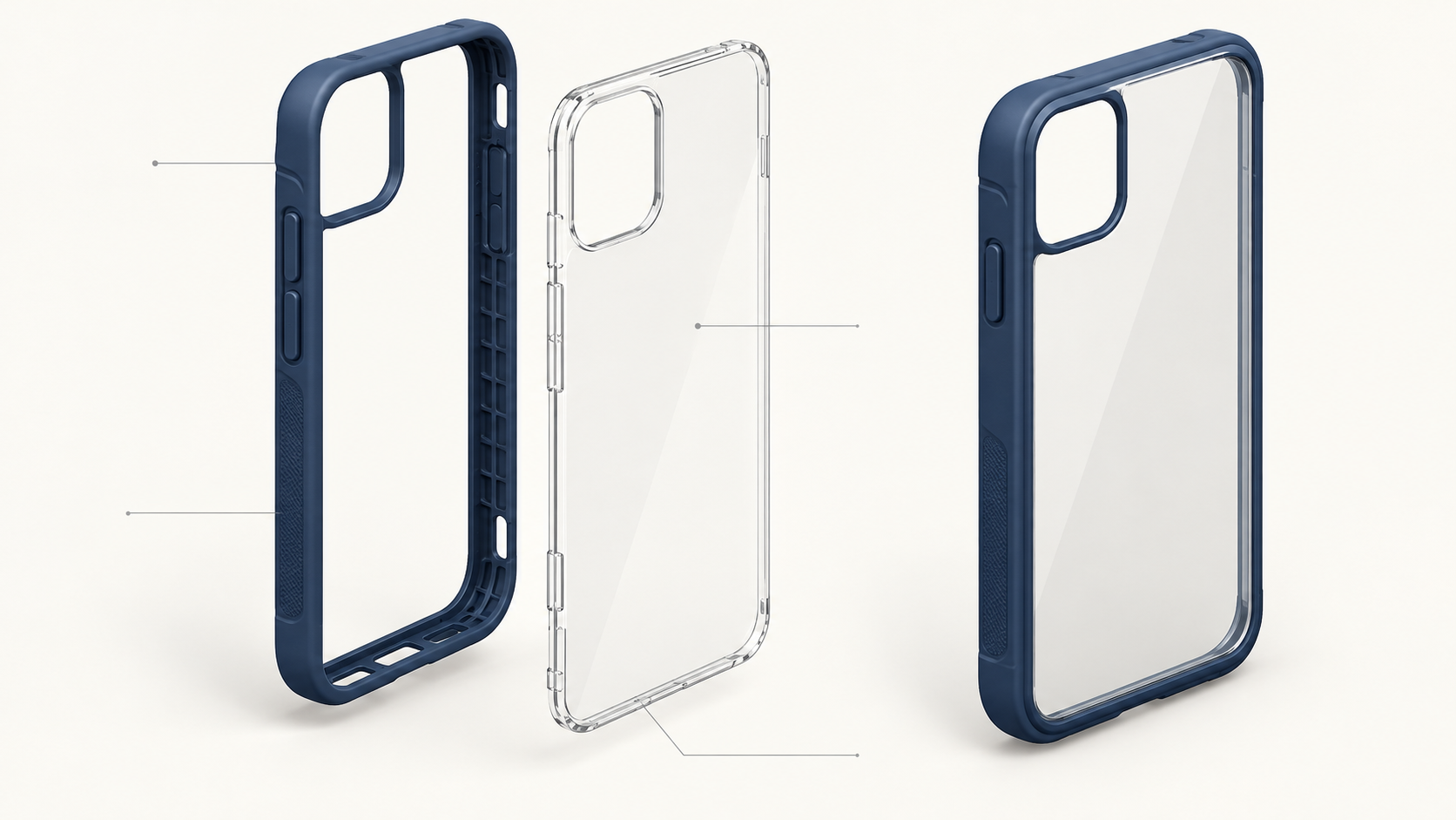 Vista separada del borde y respaldo de una funda genérica